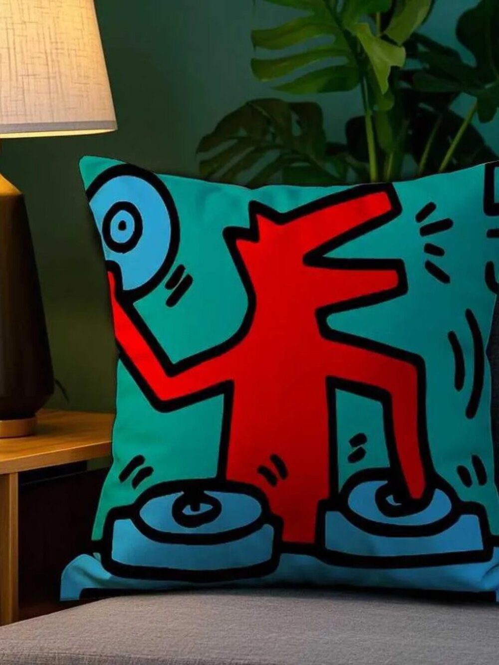 Keith Haring's Graffiti Artwork On Slipcover for a 14" Throw Pillow.
